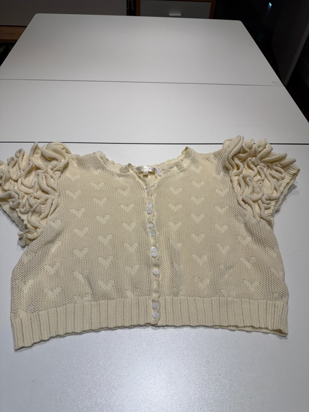 LoveShackFancy Cream Ruffled Knit Cardigan XL